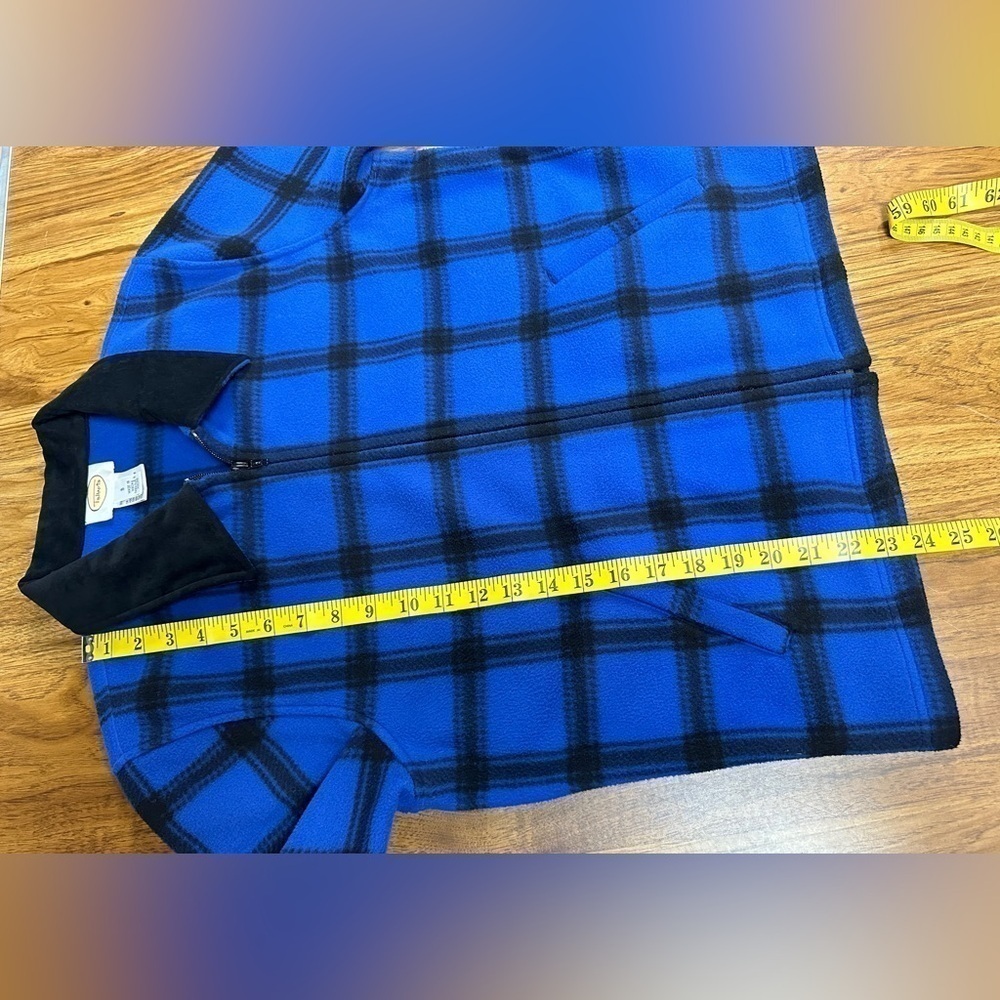 Talbots Women’s Size S Fleece Full Zip Jacket Med Blue & Black Checkered Plaid - Picture 3 of 7